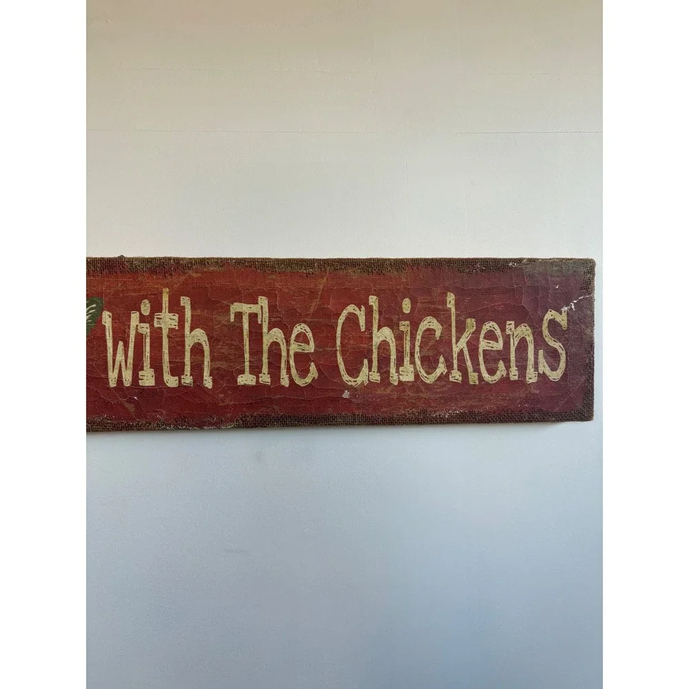 To Bed With The Chickens Rustic Burlap Wood Sign Farmhouse Wall Decor Red 27.5in